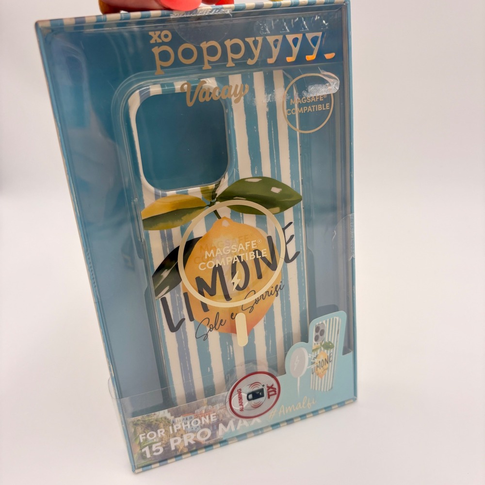 XO Poppy Vacay Limone MagSafe Phone Case iPhone 15 Pro Max Blue White Lemon